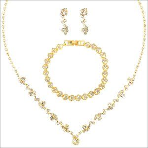 Rhinestone Wedding Jewelry Set Necklace Earrings Bracelet Bridal Prom